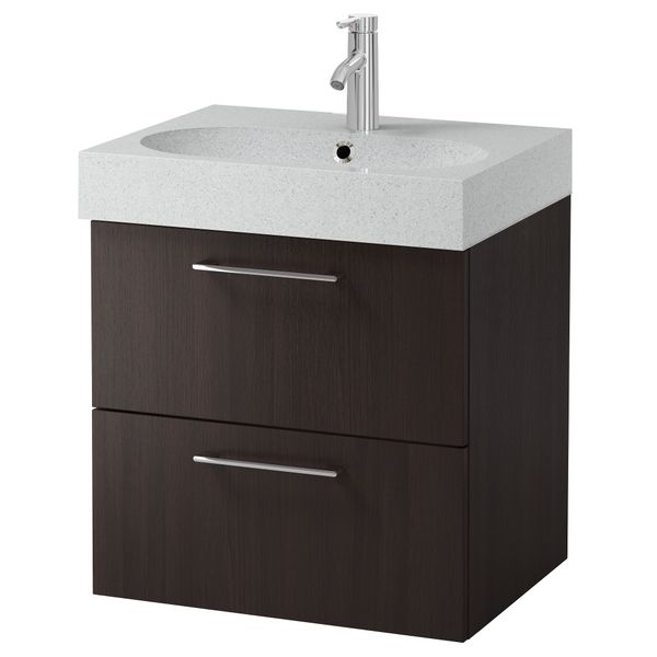 Шкаф для раковины с 2 ящиками ГОДМОРГОН / БРОВИКЕН, черно-коричневый, светло-серый (60x49x68 см) - фото 2