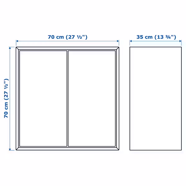 EKET Навесной шкаф с 2 дверцами - под грецкий орех 70x35x70 см - схема-чертеж с размерами
