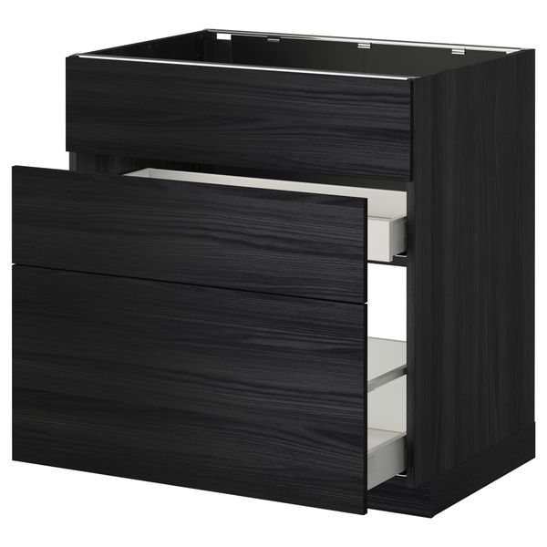 Напольный шкаф под мойку + 3 фронтальных панели, 2 ящика МЕТОД / МАКСИМЕРА, черный, Тингсрид черный - схема-чертеж с размерами