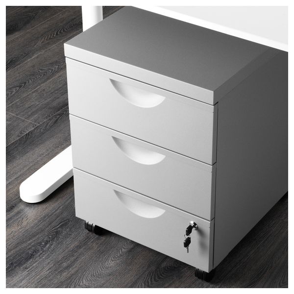 Тумба на колесиках с 3 ящиками ЭРИК, серебристый (41x57 см) - фото 2