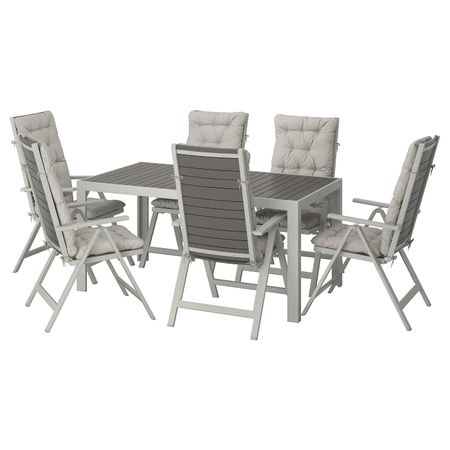 Стол+6кресел,д/сада, темно-серый/Куддарна серый 156x90 см IKEA SJÄLLAND ШЭЛЛАНД 792.918.93