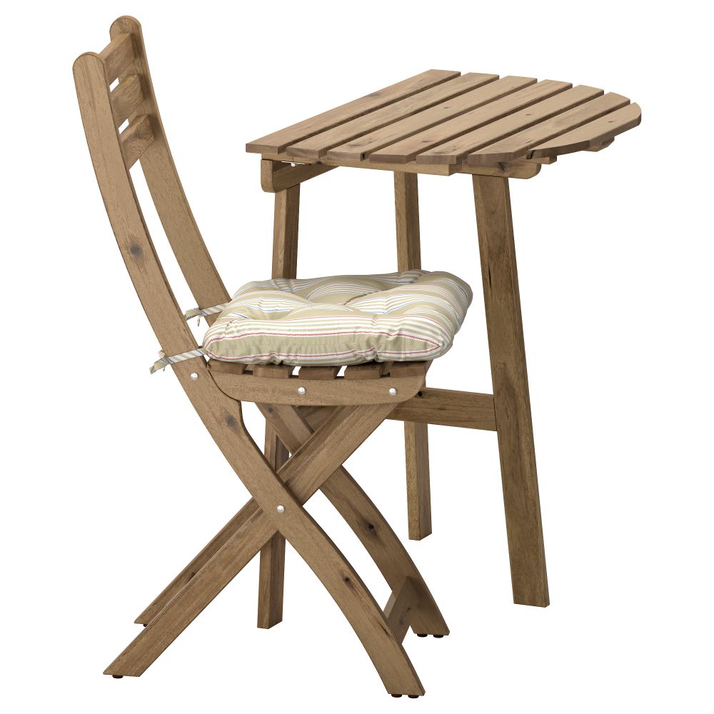 Стол+1 складной стул, для сада АСКХОЛЬМЕН, серо-коричневая морилка, Сэро бежевый - фото 1