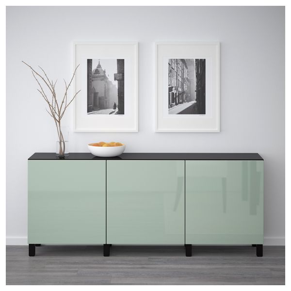 Комбинация для хранения с дверцами БЕСТО, черно-коричневый, Сельсвикен глянцевый/серо-зеленый светлый (180x40x74 см) - схема-чертеж с размерами