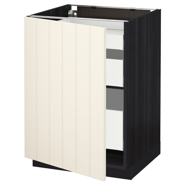 Напольный шкаф с 1 дверцей, 3 ящика МЕТОД / МАКСИМЕРА, черный, Хитарп белый с оттенком - схема-чертеж с размерами