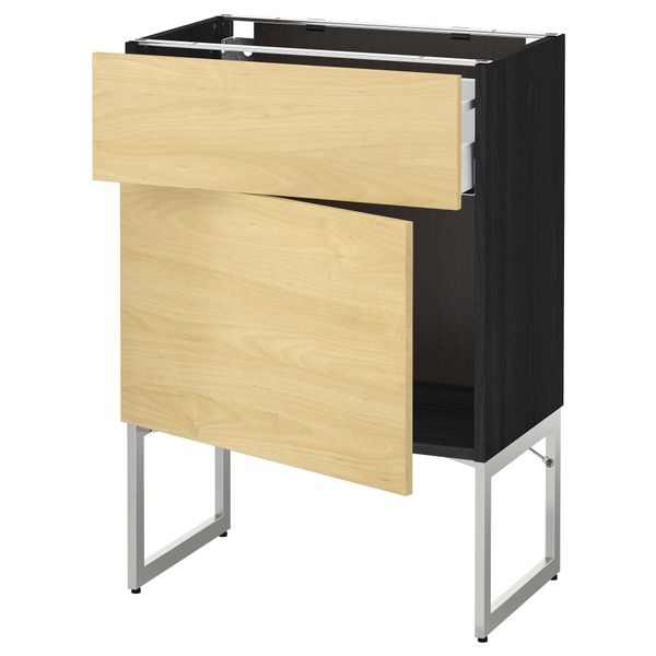 Напольный шкаф с ящиком, дверью МЕТОД / МАКСИМЕРА, черный, Тингсрид береза - схема-чертеж с размерами