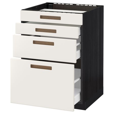 Напольный шкаф для духовки, 4фасада, 3 ящика МЕТОД / МАКСИМЕРА, черный, Мэрста белый