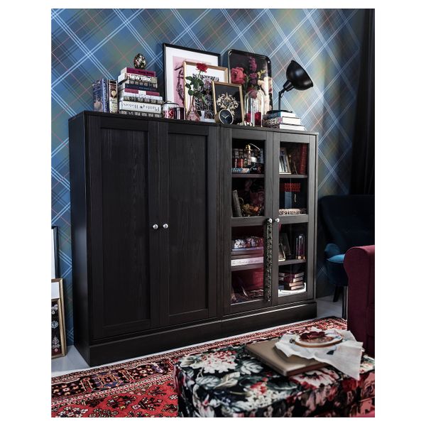 Комбинация для хранения с стеклянная двр, темно-коричневый 162x37x134 см IKEA HAVSTA ХАВСТА 492.660.55 - схема-чертеж с размерами