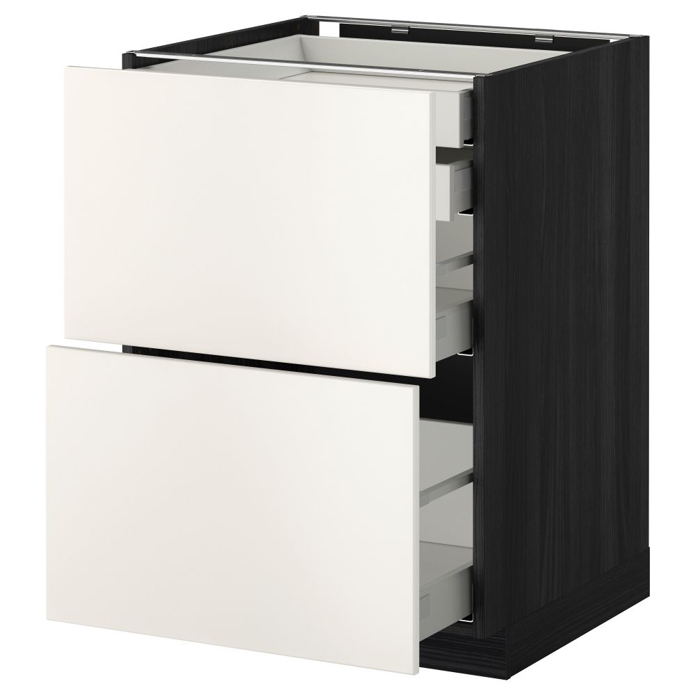 Напольный шкаф 2 фронтальные панели, 2 нижних, 1 средний, 1 высокий ящик МЕТОД / МАКСИМЕРА, черный, Веддинге белый - фото 1