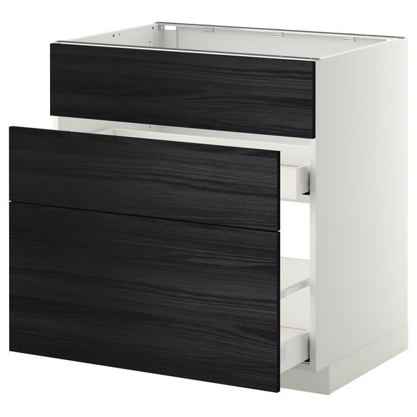 Напольный шкаф под мойку + 3 фронтальных панели, 2 ящика МЕТОД / МАКСИМЕРА, белый, Тингсрид черный - схема-чертеж с размерами