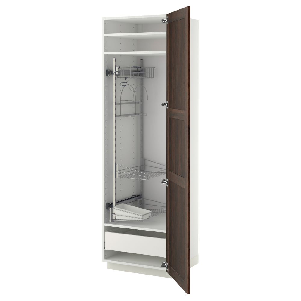 Высокий шкаф с отделением для аксессуаров, для уборки МЕТОД / МАКСИМЕРА, белый, Эдсерум коричневый - фото 1