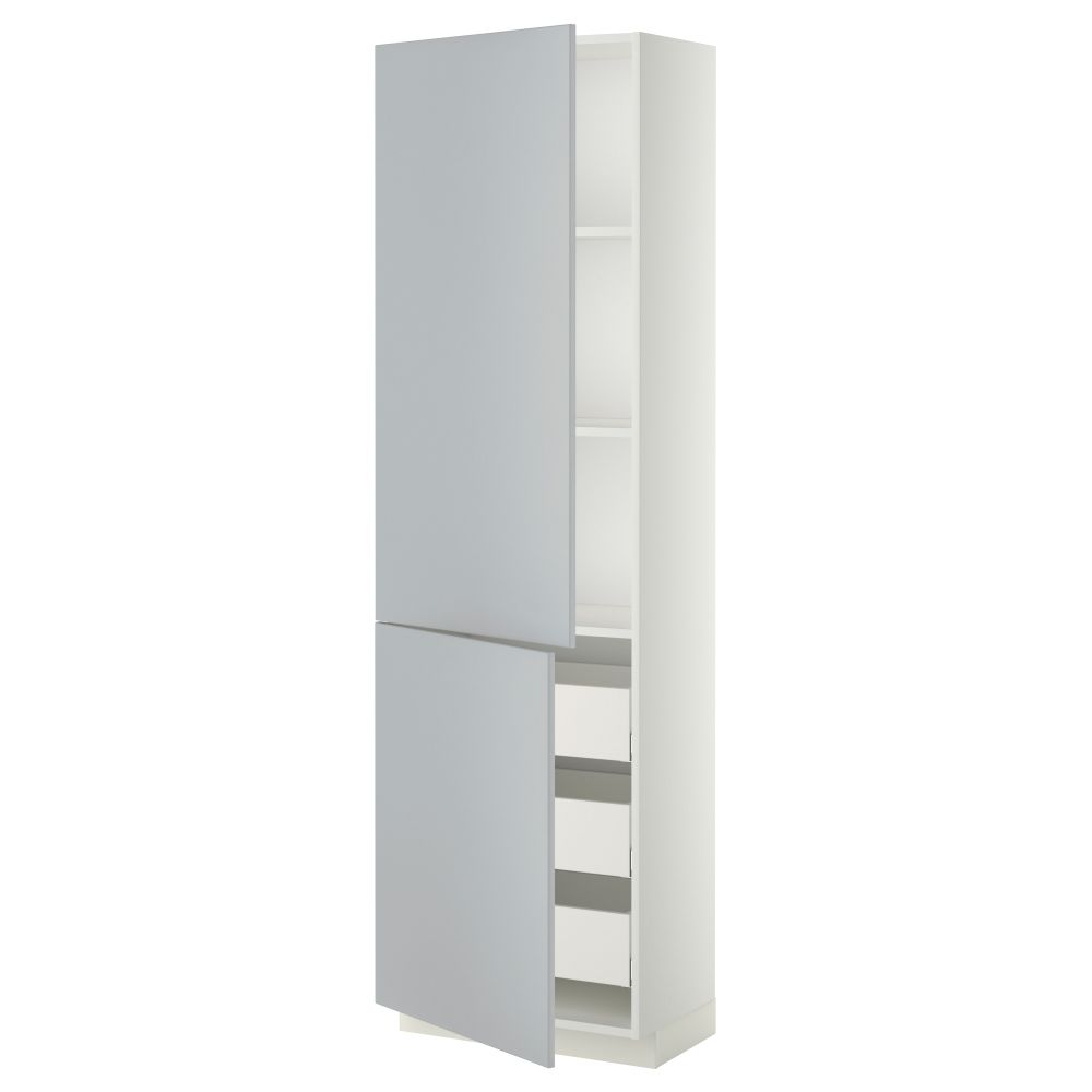 Высокий шкаф + полки, 3 ящика, 2 дверцы МЕТОД / МАКСИМЕРА, белый, Веддинге серый - фото 1