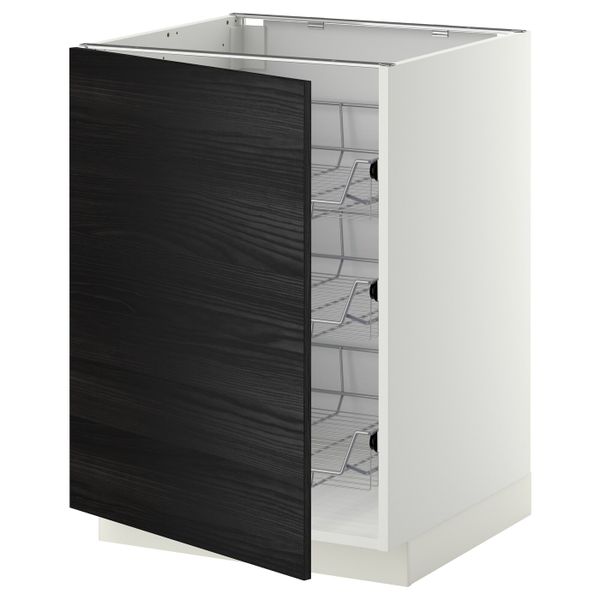 Напольный шкаф с проволочные ящиками, белый, Тингсрид черный 60x60 см IKEA МЕТОД 392.244.95 - схема-чертеж с размерами