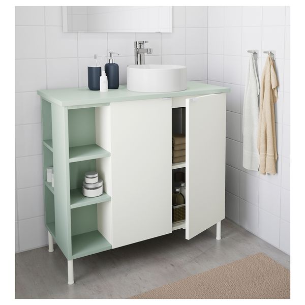Шкаф под раковину с 2 дверцы, 2 открывающихся полки ЛИЛЛОНГЕН/ВИСКАН / ГУТВИКЕН, белый, бледно-зеленый (82x40x87 см) - схема-чертеж с размерами