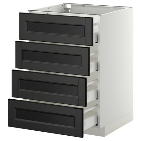 Напольный шкаф 4 фронтальных панели, 4 ящика МЕТОД / МАКСИМЕРА, белый, Лаксарби черно-коричневый