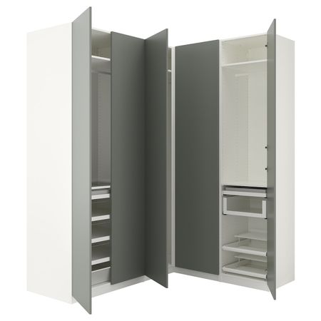 Гардероб угловой, белый, Реинсволл серо-зеленый, 210/160x236 см IKEA ПАКС 092.656.37