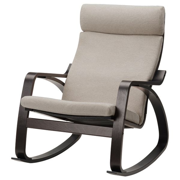 Кресло-качалка, черно-коричневый/Хили бежевый IKEA POÄNG ПОЭНГ 893.987.80 - фото 1