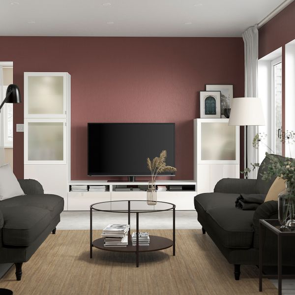 Комбинация для ТВ/стеклянные дверцы, белый/Сельсвикен глянцевый, белый матовое стекло 300x42x193 см IKEA BESTÅ БЕСТО 594.065.93 - фото 3