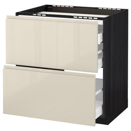 Напольный шкаф, 2 фронтальных панели, 3 ящика, черный, Воксторп глянцевый светло-бежевый 80x60 см IKEA МЕТОД 992.384.23