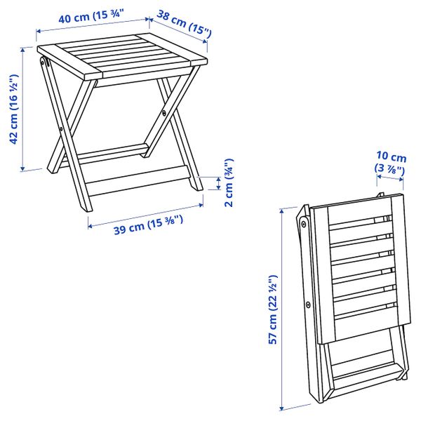 Садовый табурет, складной коричневая морилка IKEA ÄPPLARÖ ЭПЛАРО 503.763.45 - схема-чертеж с размерами