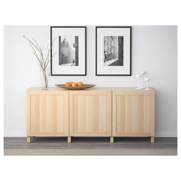 Комбинация для хранения с дверцами БЕСТО, Ханвикен под беленый дуб (180x40x74 см) - схема-чертеж с размерами