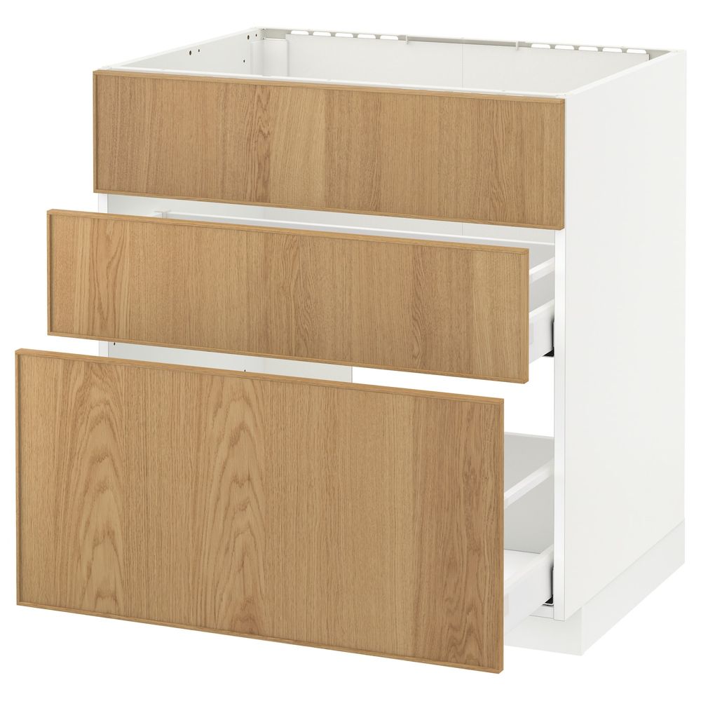 Напольный шкаф под мойку + 3 фронтальных панели/2ящ, белый/Экестад дуб 80x60 см IKEA METOD МЕТОД / MAXIMERA МАКСИМЕРА 592.346.29 - схема-чертеж с размерами