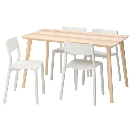 Стол и 4 стула, ясеневый шпон/белый 140x78 см IKEA LISABO ЛИСАБО / JANINGE ЯН-ИНГЕ 892.299.09