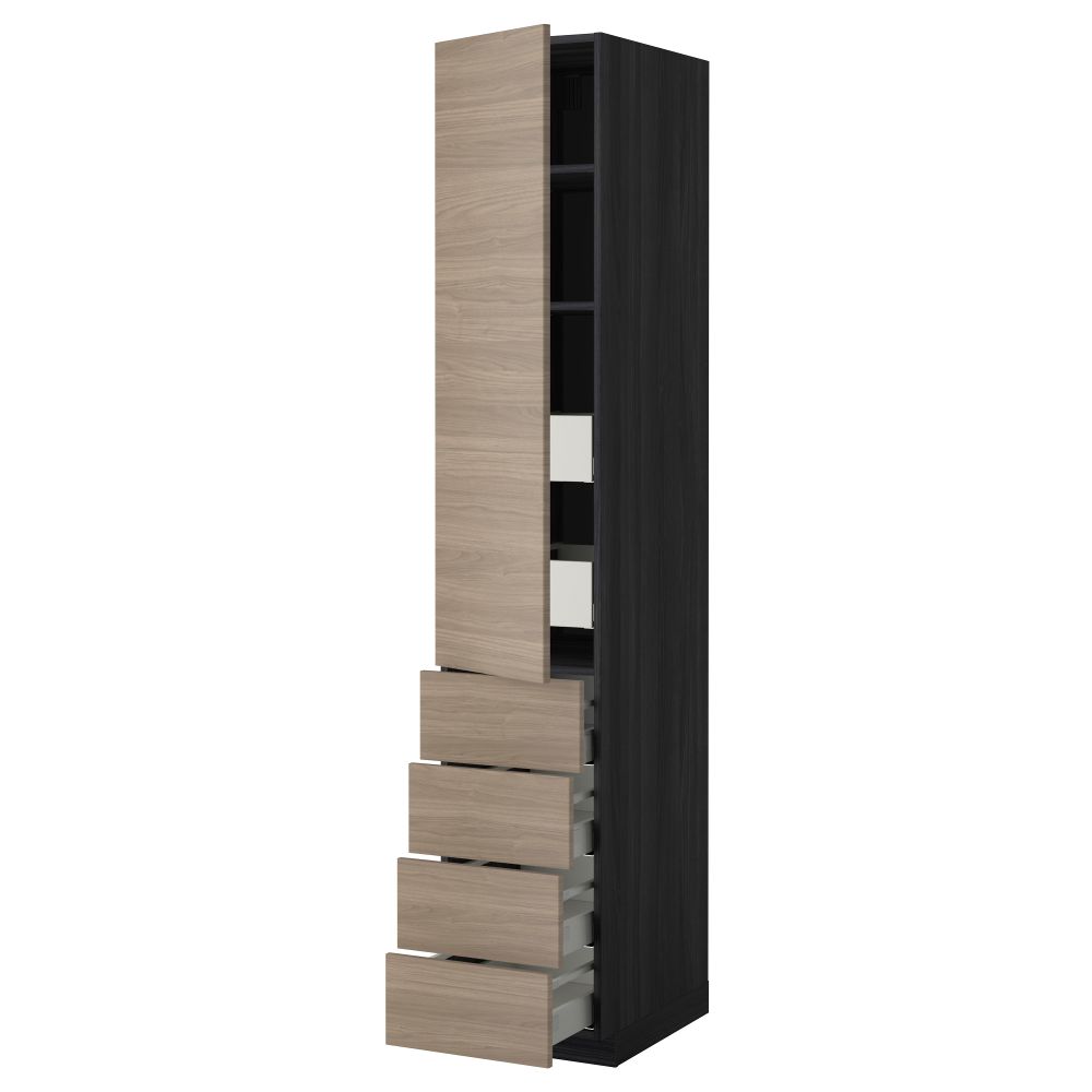 Высокий шкаф с полками/6 ящик, дверцами, 4 фронтальные панели МЕТОД / МАКСИМЕРА, черный, Брокхульт светло-серый - фото 1