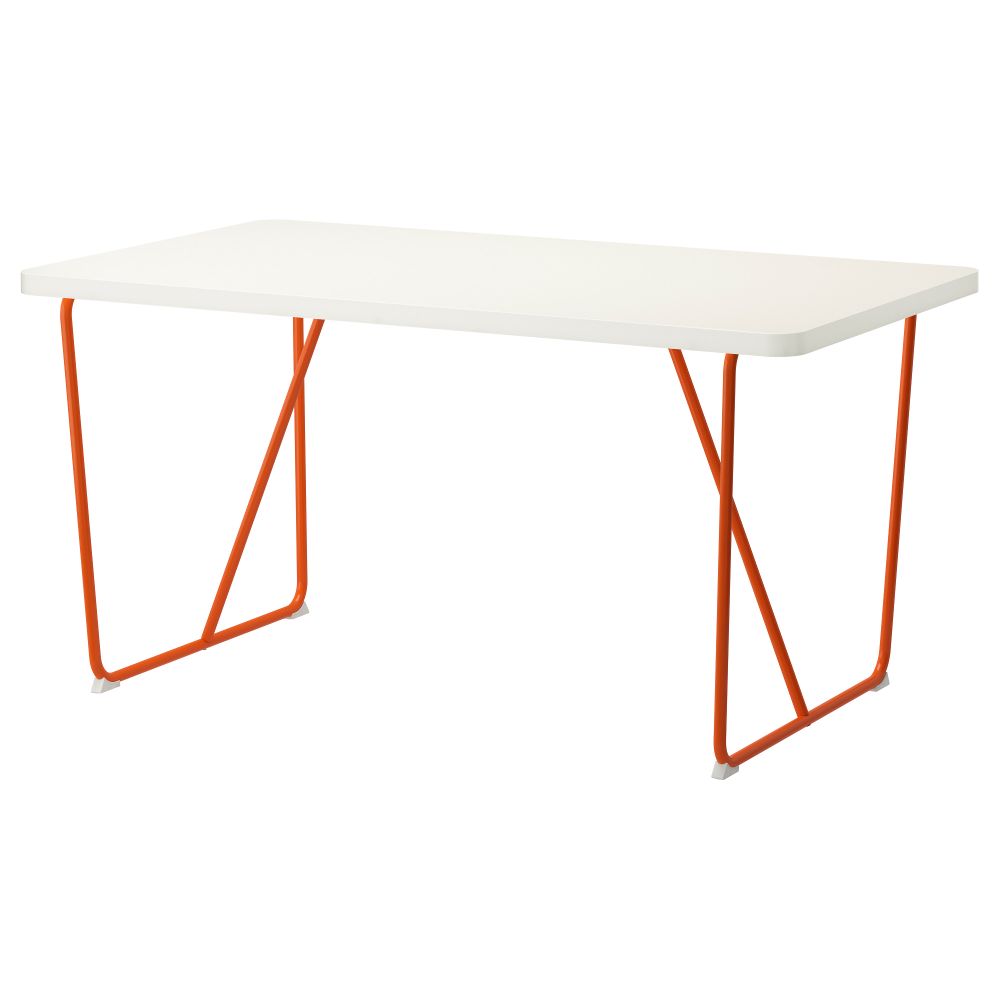 Стол РЮДЕБЭКК, белый оранжевый, Бэккарид белый оранжевый (150x78 см) - фото 1