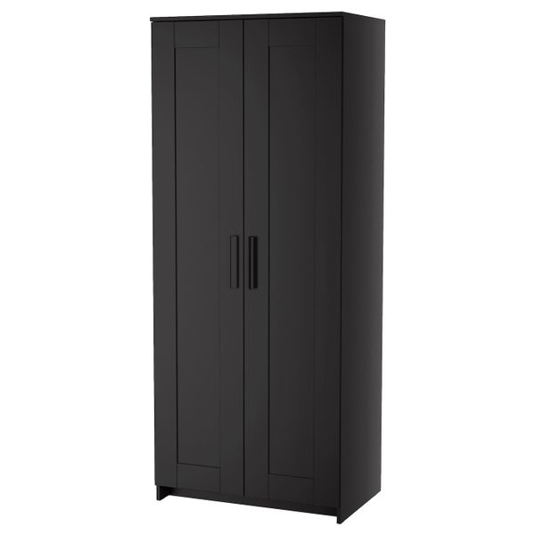 Шкаф платяной 2-дверный, черный 78x190 см IKEA BRIMNES БРИМНЭС 204.121.23 - фото 1