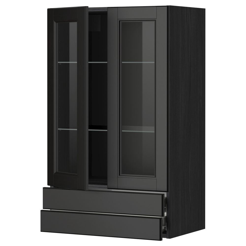 Навесной шкаф, 2 стеклянные дверцы, 2 ящика МЕТОД / ФОРВАРА, черный, Лаксарби черно-коричневый черно-коричневый - фото 1