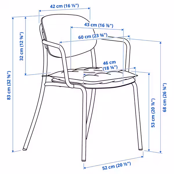 VISINGSÖ / VISINGSÖ Стол и 2 стула - схема-чертеж с размерами
