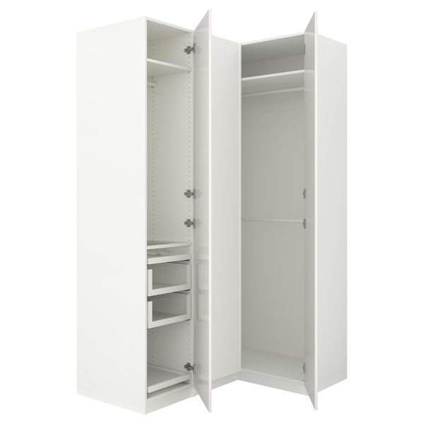 Гардероб угловой, белый, Фардаль глянцевый, белый 160/111x236 см IKEA ПАКС 292.179.66 - фото 1