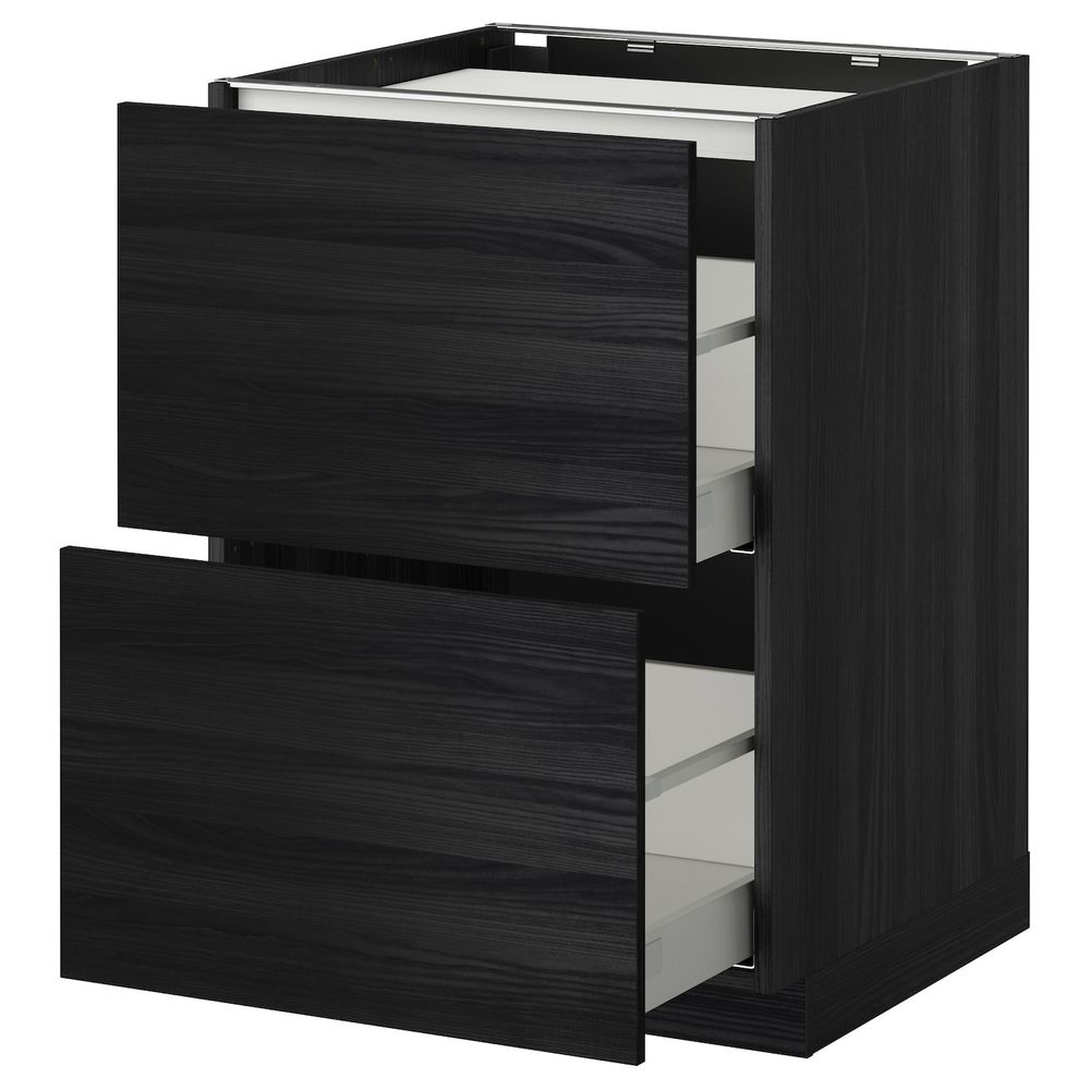 Напольный шкаф, 2 фронтальных панели/2ящика, черный, Тингсрид черный 60x60 см IKEA МЕТОД / МАКСИМЕРА 692.349.02 - фото 1
