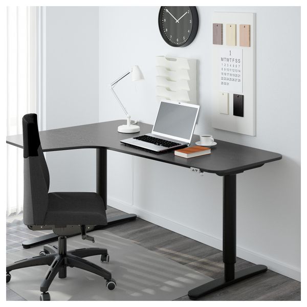 Угловой письменный стол левосторонний трансформер БЕКАНТ, черно-коричневый, черный (160x110 см) - фото 2