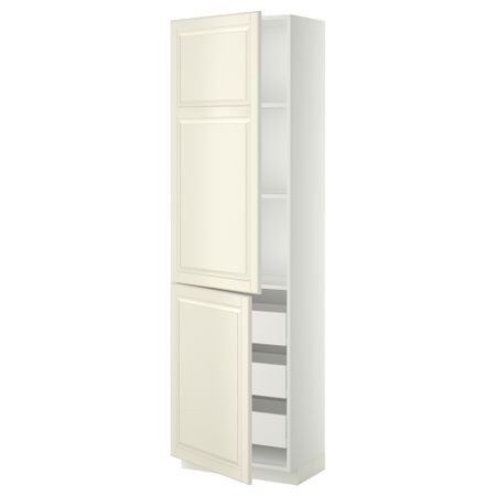 Высокий шкаф + полки, 3 ящика, 2 дверцы МЕТОД / ФОРВАРА, белый, Будбин белый с оттенком