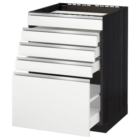 Напольный шкаф для варочной панели, 5 фасадов, 4 ящиков МЕТОД / МАКСИМЕРА, черный, Нодста белый