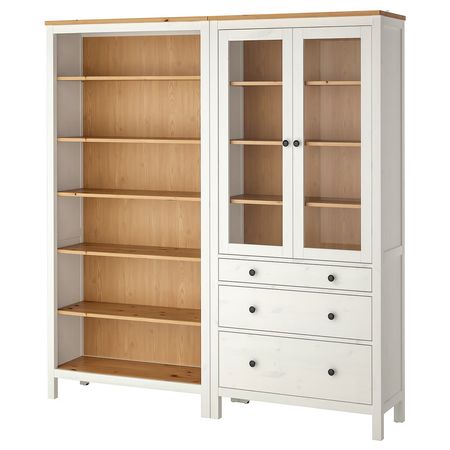 HEMNES Комб для хран с дверц/ящ - белый/светло-коричневая морилка 180x197 см