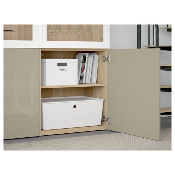 Комбинация для хранения со стеклянными дверцами БЕСТО, под беленый дуб, Сельсвикен глянцевый/бежевый прозрачное стекло - схема-чертеж с размерами