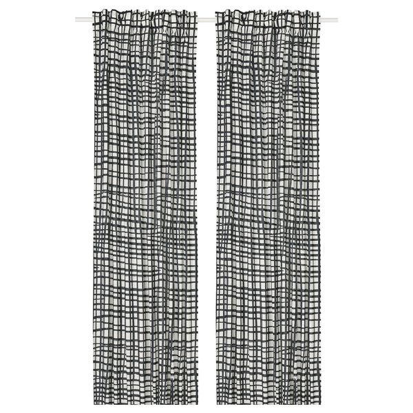 Гардины, 2 шт., белый, черный, 145x300 см IKEA GRÖNKATTFOT 905.830.98 - фото 1