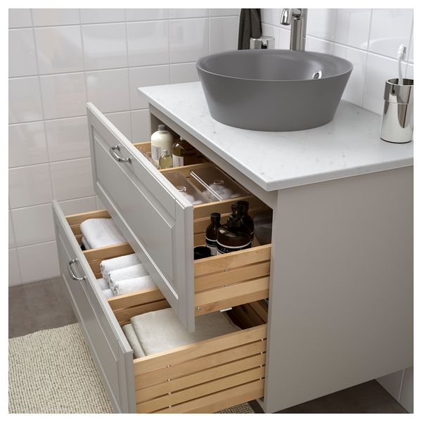 Шкаф со столешницей 40см раковина ГОДМОРГОН/ТОЛКЕН / КАТТЕВИК, Кашён светло-серый, под мрамор серый (82x49x75 см) - фото 2