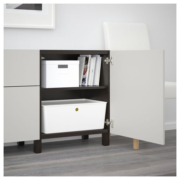 Комбинация для хранения с ящиками БЕСТО, черно-коричневый, Лаппвикен светло-серый (180x40x74 см) - схема-чертеж с размерами