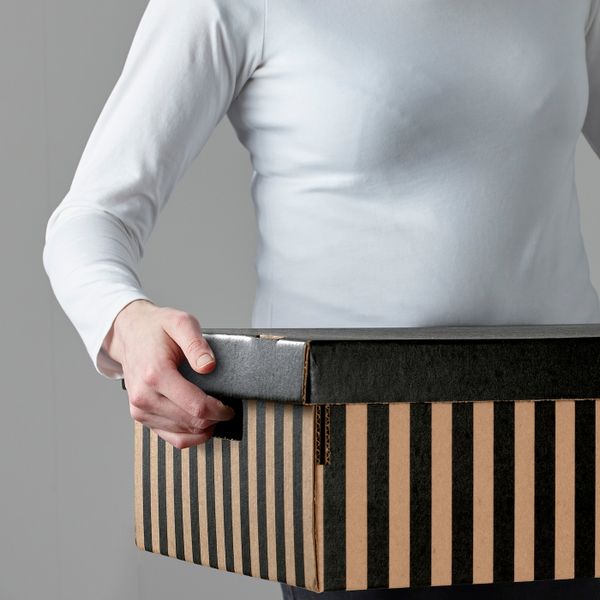 Коробка с крышкой, черный-естественный 56x37x18 см IKEA PINGLA ПИНГЛА 404.302.63 - фото 3