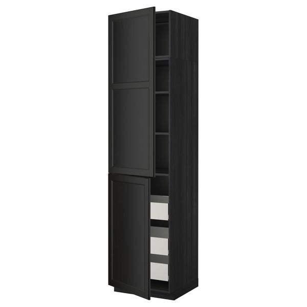Высокий шкаф + полки, 3 ящика, 2 дверцы МЕТОД / ФОРВАРА, черный, Лаксарби черно-коричневый черно-коричневый - фото 1
