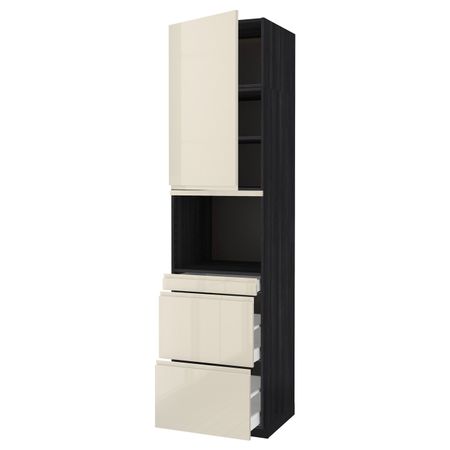 Высокий шкаф для СВЧ/дверца/3ящика, черный, Воксторп глянцевый светло-бежевый 60x60x240 см IKEA МЕТОД 592.392.07