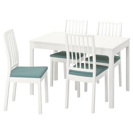Стол и 4 стула, белый/Хакебу светлая бирюза 120/180 см IKEA EKEDALEN ЭКЕДАЛЕН / EKEDALEN ЭКЕДАЛЕН 694.294.19