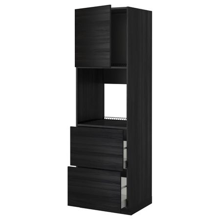 Высокий шкаф для духовки + дверца, 2 форнтальных, 2 высоких ящ, черный, Тингсрид черный 60x60x200 см IKEA МЕТОД / МАКСИМЕРА