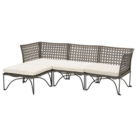 3-местный модульный диван, садовый, темно-серый, Kuddarna бежевый IKEA JUTSTOCKHOLM СТОКГОЛЬМMEN ЮТХОЛЬМЕН 993.851.74