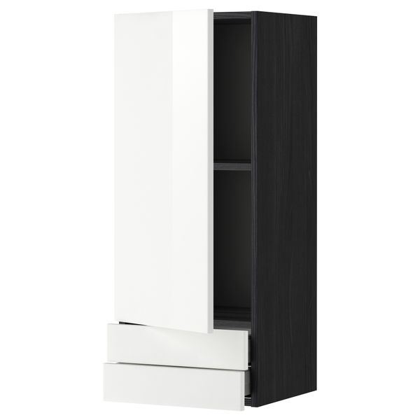 Навесной шкаф с дверцей, 2 ящика МЕТОД / МАКСИМЕРА, черный, Рингульт белый - фото 1