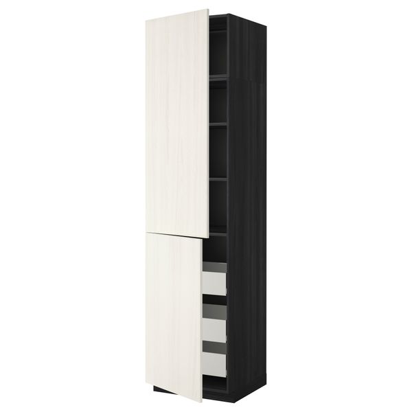 Высокий шкаф + полки, 3 ящика, 2 дверцы МЕТОД / ФОРВАРА, черный, Росдаль белый - схема-чертеж с размерами