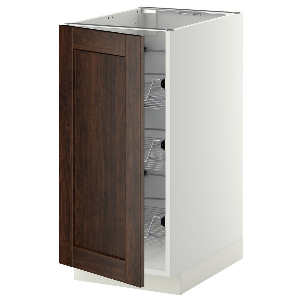 Напольный шкаф с проволочные ящиками, белый/Эдсерум коричневый 40x60 см IKEA METOD МЕТОД 492.268.18 - фото 1